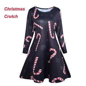 Women Christmas Dresses Plus Size S-5XL Long Sleeve O-Neck Loose  Print Casual A-line Dress New Year Xmas Party Dress Vestidos