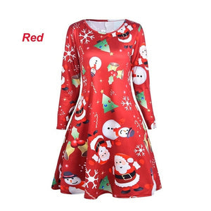 Women Christmas Dresses Plus Size S-5XL Long Sleeve O-Neck Loose  Print Casual A-line Dress New Year Xmas Party Dress Vestidos