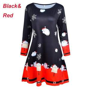 Women Christmas Dresses Plus Size S-5XL Long Sleeve O-Neck Loose  Print Casual A-line Dress New Year Xmas Party Dress Vestidos