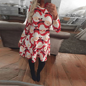 Women Christmas Dresses Plus Size S-5XL Long Sleeve O-Neck Loose  Print Casual A-line Dress New Year Xmas Party Dress Vestidos