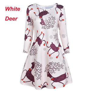 Women Christmas Dresses Plus Size S-5XL Long Sleeve O-Neck Loose  Print Casual A-line Dress New Year Xmas Party Dress Vestidos