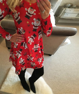 Women Christmas Dresses Plus Size S-5XL Long Sleeve O-Neck Loose  Print Casual A-line Dress New Year Xmas Party Dress Vestidos