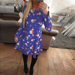 Women Christmas Dresses Plus Size S-5XL Long Sleeve O-Neck Loose  Print Casual A-line Dress New Year Xmas Party Dress Vestidos