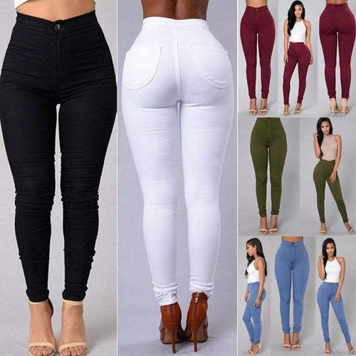 Women Denim Skinny Leggings Pants 2018 New Arrive High Waist Stretch Jeans Slim Pencil Trousers Army Green White Red Blue Black