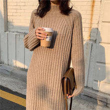 Load image into Gallery viewer, Women Winter basic Long Sweater Dress Turtleneck long sleeve Elegant solid color brief slim Knitted dresses pullovers