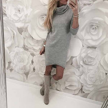 Load image into Gallery viewer, Autumn Winter Women Knitted Dress Casual Solid Loose Mini Dresses Sexy Fashion Turtleneck Long Sleeve Thick Warm Sweater Dress