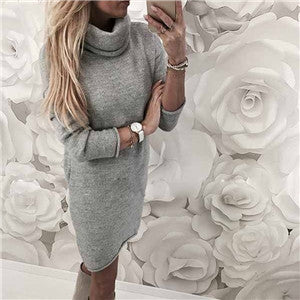 Autumn Winter Women Knitted Dress Casual Solid Loose Mini Dresses Sexy Fashion Turtleneck Long Sleeve Thick Warm Sweater Dress