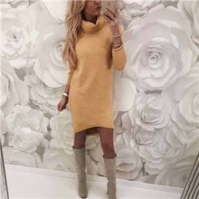 Load image into Gallery viewer, Autumn Winter Women Knitted Dress Casual Solid Loose Mini Dresses Sexy Fashion Turtleneck Long Sleeve Thick Warm Sweater Dress