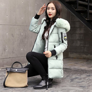 Winter Jacket Women 2019 New Fake fox fur collar Hooded Women's down jacket Outwear Slim Female Long Down Cotton Padded Coat