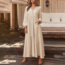 Load image into Gallery viewer, 2019 ZANZEA Women Long Maxi Bohemian Dress Casual Pleated Pockets Buttons V Neck Party Vestidos Ladies Cotton Long Tunic Dresses