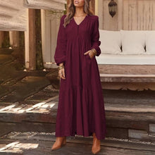 Load image into Gallery viewer, 2019 ZANZEA Women Long Maxi Bohemian Dress Casual Pleated Pockets Buttons V Neck Party Vestidos Ladies Cotton Long Tunic Dresses