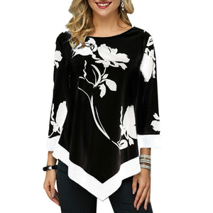 LASPERAL 2019 New Autumn Arrival Women's Fashion Round Neck Shirt Long-sleeved Shirt Women Print Irregular Hem Tunic Casual Tops