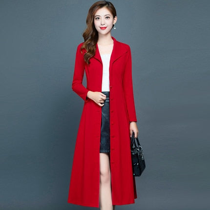 liser Trench coat women's long 2019 autumn new red cross-knee ladies coat Joker slim fashion coat