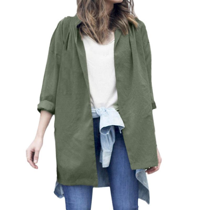 Women's Windbreaker Coat - Fashionable Casual Solid Color Loose Long Sleeve Windbreaker Coat with Belt