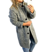 Load image into Gallery viewer, Women&#39;s Fashion Soft Warm Autumn Winter Plush Coat Female Buttons Solid Long Outwear Tops Long Sleeve Lapel Coat 2019 New