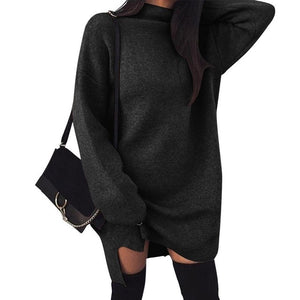 Autumn Winter Warm Long Sleeve Women Knitted Sweater Dress White Turtleneck Sweaters Pullover Jumper Female Clothes