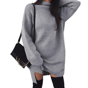 Autumn Winter Warm Long Sleeve Women Knitted Sweater Dress White Turtleneck Sweaters Pullover Jumper Female Clothes