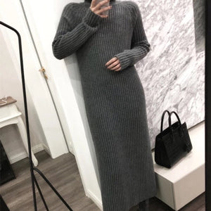 SHIJIA Autumn thicken long sweater dress woman turtleneck super Chic long-sleeve warm knit dress ladies 2019 winter clothing