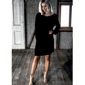 New Fashion Women O Neck Long Sleeve Dress Solid Color Loose Dress Ladies Casual Warm Mini Dress Winter