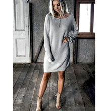 Load image into Gallery viewer, New Fashion Women O Neck Long Sleeve Dress Solid Color Loose Dress Ladies Casual Warm Mini Dress Winter