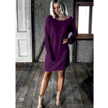 Load image into Gallery viewer, New Fashion Women O Neck Long Sleeve Dress Solid Color Loose Dress Ladies Casual Warm Mini Dress Winter