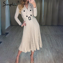 Load image into Gallery viewer, Simplee Vintage pleated belt plaid dress women Elegant office ladies blazer dresses Long sleeve female autumn midi party dress