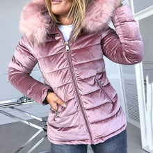 Load image into Gallery viewer, Winter Velvet Jacket Coat Women Cotton Padded Jackets Gray Pink Plus Size 4XL Hood Fur Collar Thick Fashion Basic Snow Outerwear