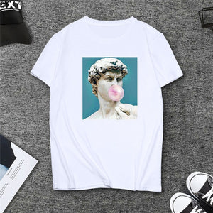 David Michelangelo Short Sleeve Summer Fun Printed Statue Bubble Gum Print Harajuku Tshirt New T-shirt