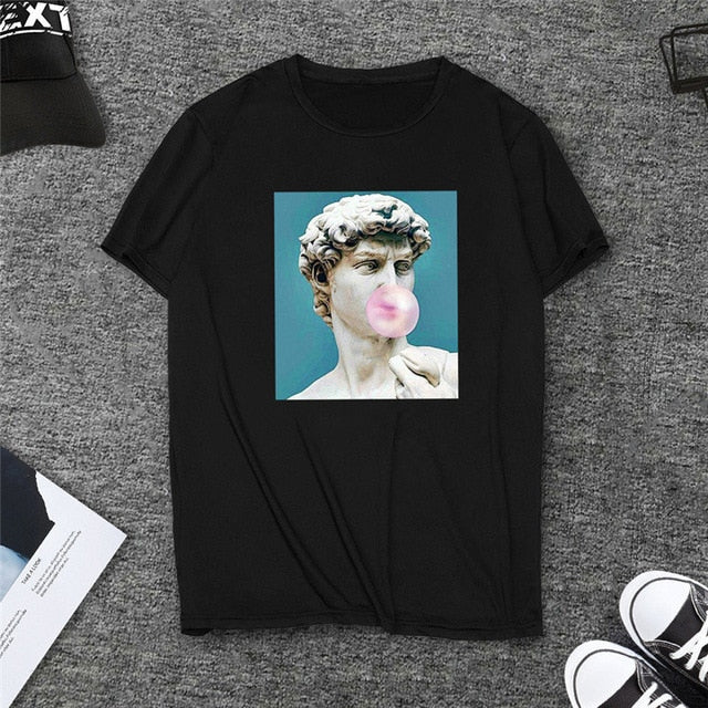 David Michelangelo Short Sleeve Summer Fun Printed Statue Bubble Gum Print Harajuku Tshirt New T-shirt