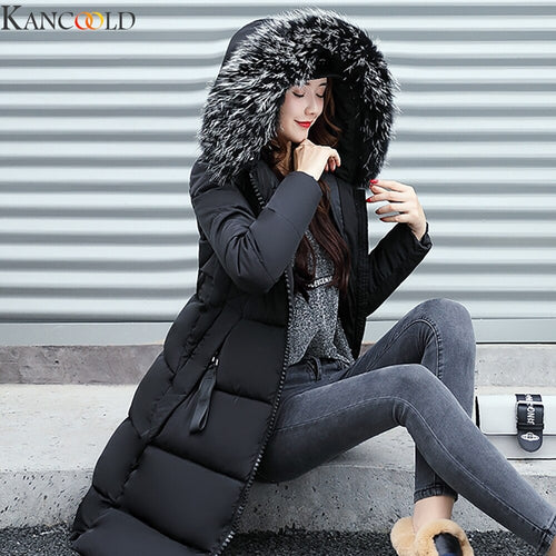 KANCOOLD Winter Women Jacket Warm Hooded Parkas Large Fur Collar Embroidery Double Sided Thick Overcoat Cotton Padded Outwear