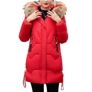 MoneRiff Parka Womens Winter Coats Womans Long Cotton Casual Fur Hooded Jackets Warm Parkas Female Overcoat Coat Free shipping