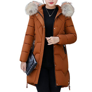 MoneRiff Parka Womens Winter Coats Womans Long Cotton Casual Fur Hooded Jackets Warm Parkas Female Overcoat Coat Free shipping