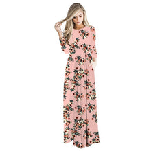 Load image into Gallery viewer, Echoine Casual Bohemian Dress Women Floral Print O-Neck Long Sleeve Loose Pocket Graceful Floor Length Female Holiday Outerwear