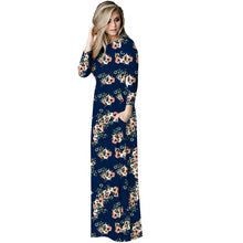 Load image into Gallery viewer, Echoine Casual Bohemian Dress Women Floral Print O-Neck Long Sleeve Loose Pocket Graceful Floor Length Female Holiday Outerwear