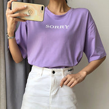 Load image into Gallery viewer, Summer Korean casual loose purple T-shirt women&#39;s letter T-shirt printing T-shirt women&#39;s shirt short sleeve   -A54