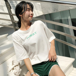 Summer Korean casual loose purple T-shirt women's letter T-shirt printing T-shirt women's shirt short sleeve   -A54