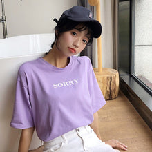 Load image into Gallery viewer, Summer Korean casual loose purple T-shirt women&#39;s letter T-shirt printing T-shirt women&#39;s shirt short sleeve   -A54