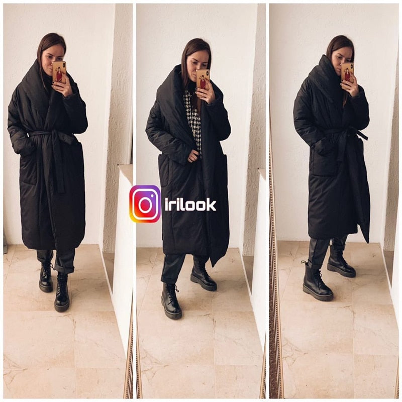 2019 Women new arrival Thick warm parka Long design Maxi cotton padded down coat robe design Casual Outerwear