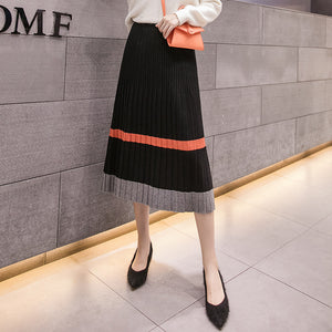 2019 Winter & Autumn New Arrival Knitted Skirt Mid Length High Waist Elastic Thin Skirt Color A-line Pleated Skirt Free Shipping