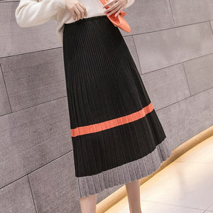 2019 Winter & Autumn New Arrival Knitted Skirt Mid Length High Waist Elastic Thin Skirt Color A-line Pleated Skirt Free Shipping