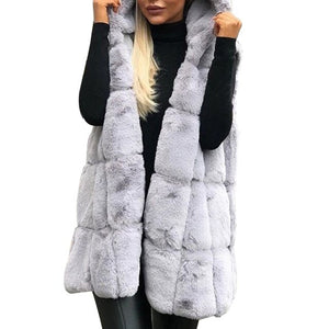 WENYUJH New Arrival Women Winter Vests Coats Faux Fur Gilet Vest Sleeveless Waistcoat Warm Femme Hooded Long Jacket Outwear