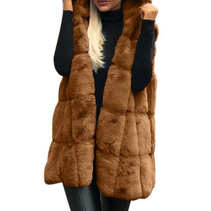 WENYUJH New Arrival Women Winter Vests Coats Faux Fur Gilet Vest Sleeveless Waistcoat Warm Femme Hooded Long Jacket Outwear