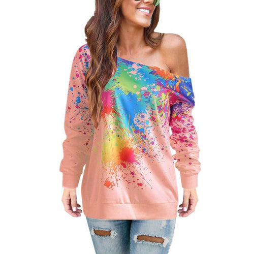 Women Sweatshirt Long Sleeve Slash Neck New Arrivals Fashion Sexy Colorful 3D Print Off-Shoulder Casual Streetwear Harajuku Tops