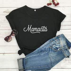 Mamacita Printed New Arrival Printed Women's Summer Funny 100%Cotton T-Shirt Mama Life Shirts Gift for Mom Spanish Letter Tee