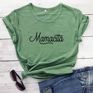 Mamacita Printed New Arrival Printed Women's Summer Funny 100%Cotton T-Shirt Mama Life Shirts Gift for Mom Spanish Letter Tee