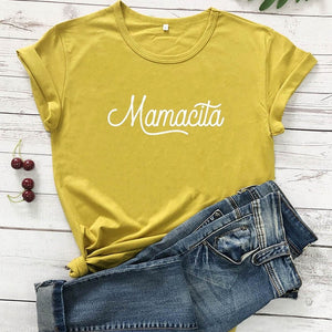 Mamacita Printed New Arrival Printed Women's Summer Funny 100%Cotton T-Shirt Mama Life Shirts Gift for Mom Spanish Letter Tee