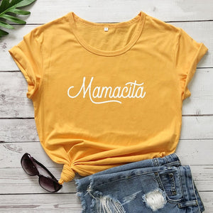 Mamacita Printed New Arrival Printed Women's Summer Funny 100%Cotton T-Shirt Mama Life Shirts Gift for Mom Spanish Letter Tee