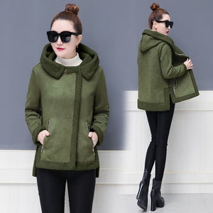 2017 winter casual coat women's new short Korean fashion cotton-padded outfit deerskin overcoat trench outfit with hood