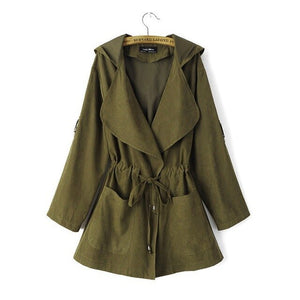 S-XL Women's European and American Fashion Long Trench Coat Women's Hooded Light Windbreaker