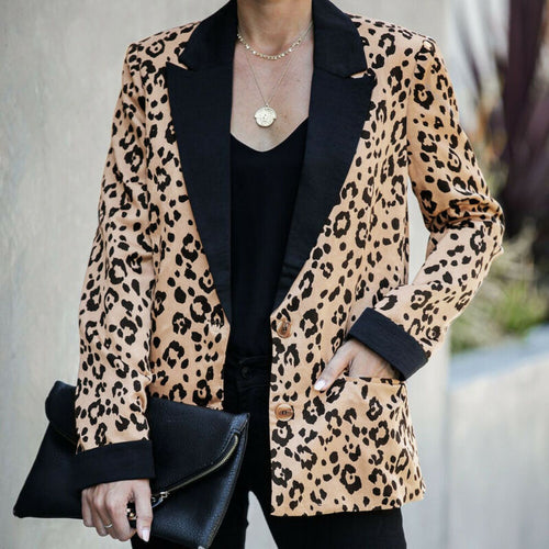 Fashion Women's Autumn Leopard Coat Jacket Casual Lapel Outwear Slim  Blazer